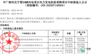 中广核河北宁晋50MW风电项目中标候选人公示