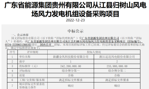 广东能源集团从江县归树山100MW风电项目机组采购中标候选人公示